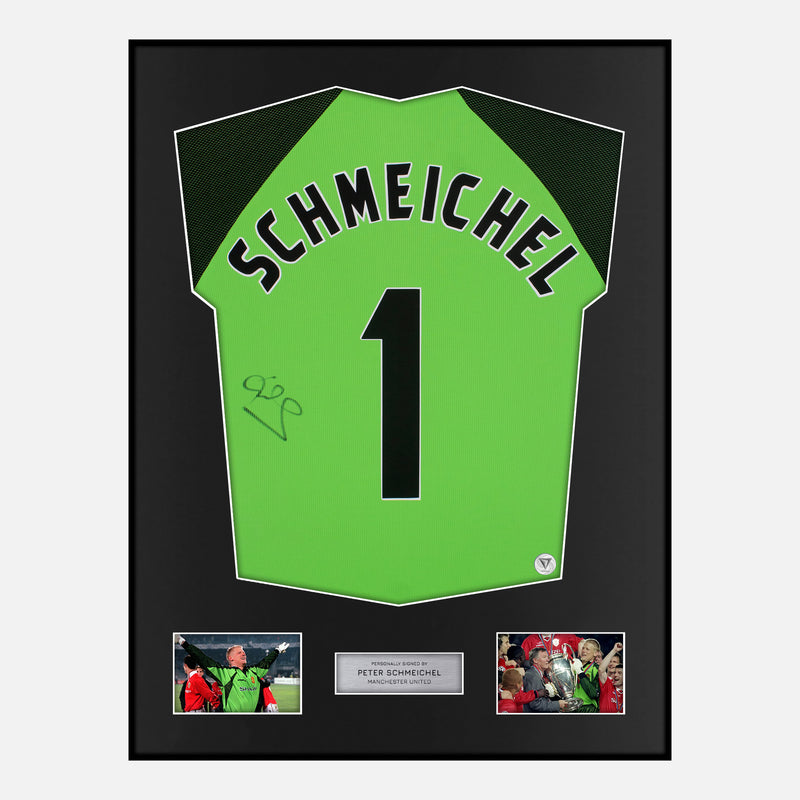 Framed Peter Schmeichel Signed Manchester United Shirt Goalkeeper 1999