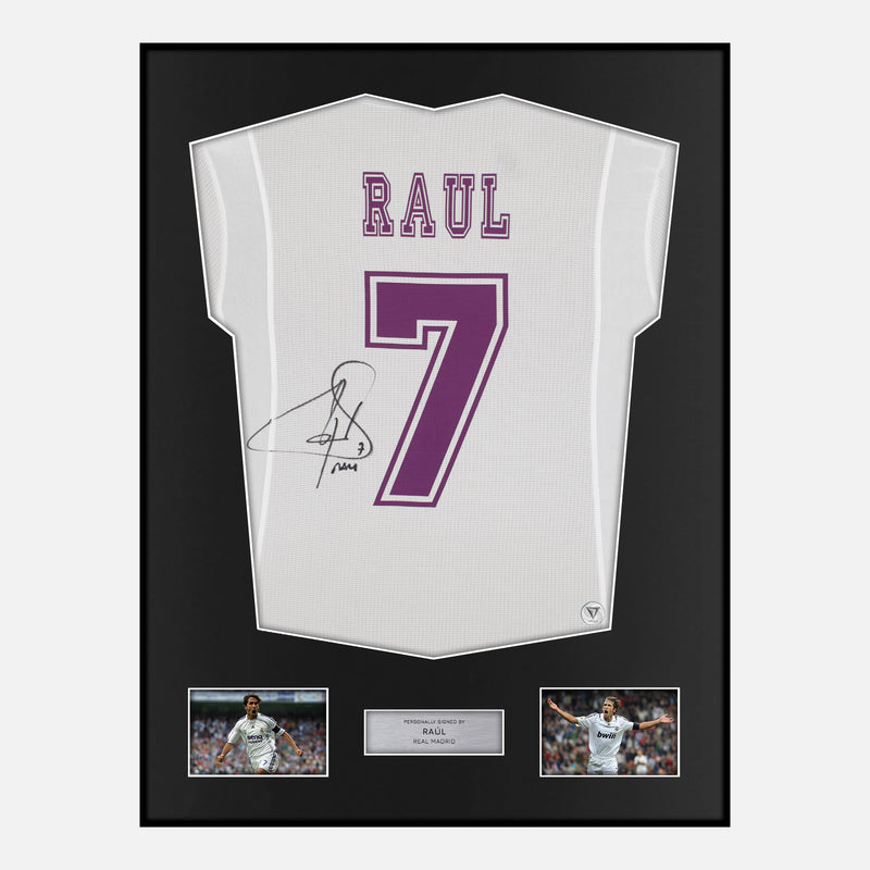Framed Raul Signed Real Madrid Shirt 1997-98 Home [Classic]