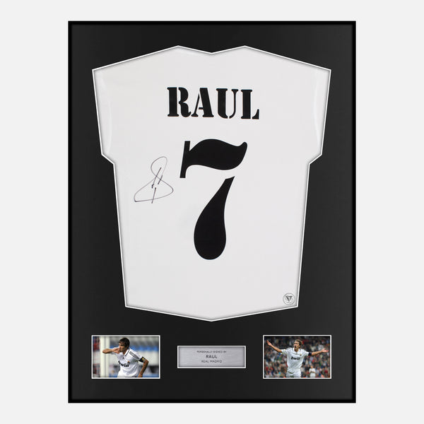 Framed Raul Signed Real Madrid Shirt 2002-03 Home [Classic]