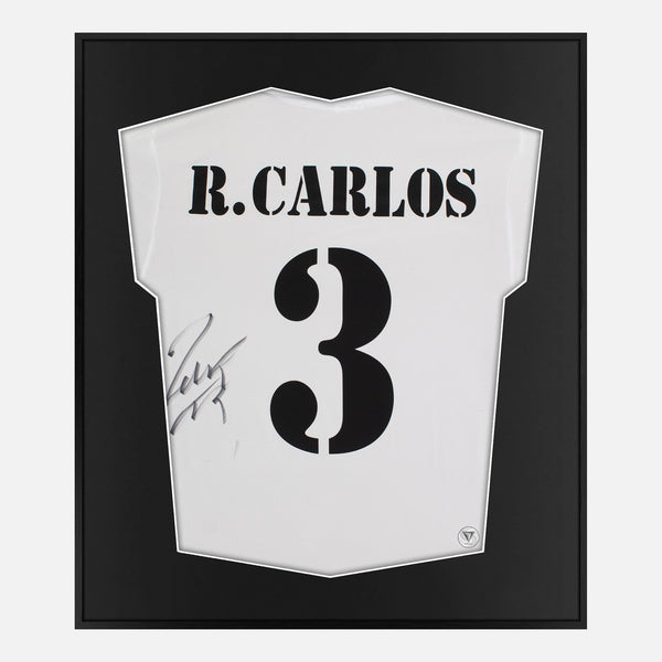 Framed Roberto Carlos Real Madrid Signed Shirt, Rare Home Kit [Lite]