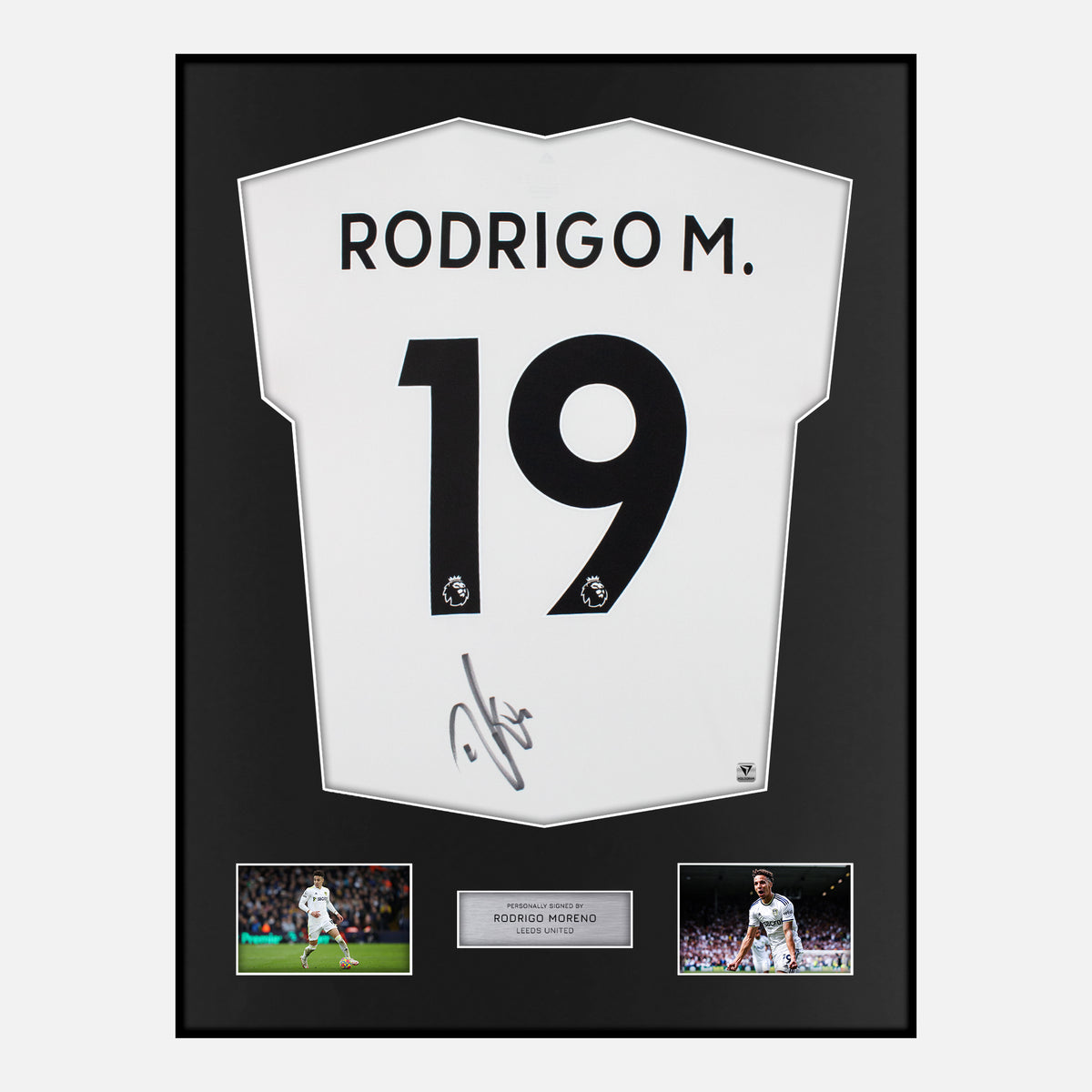 Framed Rodrigo Moreno Signed Leeds United Shirt 2022-23 Home [Classic] — Verified autograph with NFC and certificate | The Vault