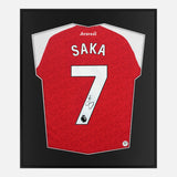 Framed Saka Signed Arsenal Shirt, Red Home 7 [Lite]
