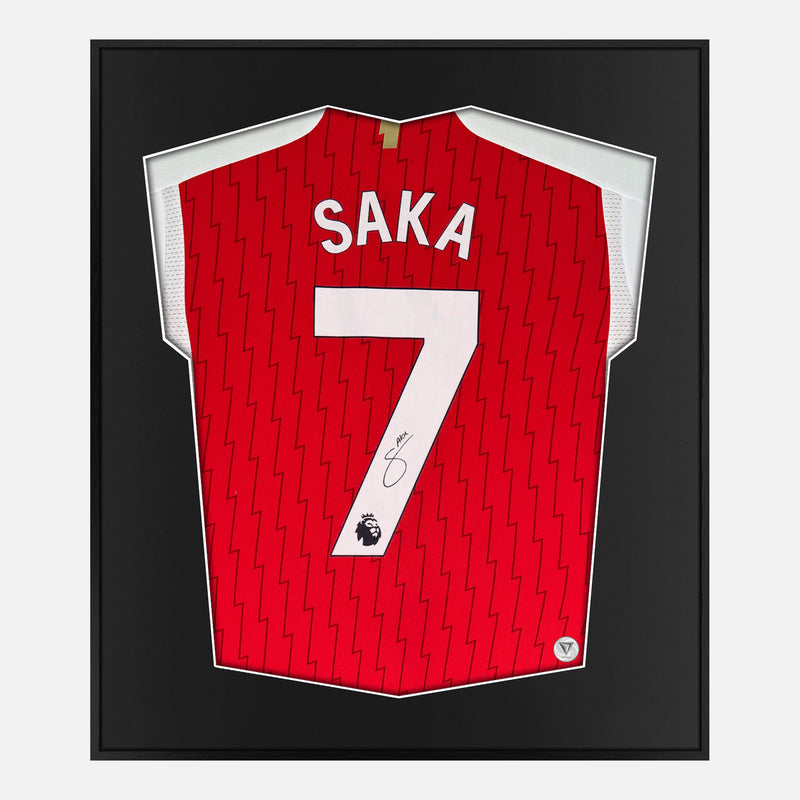 Framed Saka Signed Arsenal Shirt, Red Home 7 [Lite]