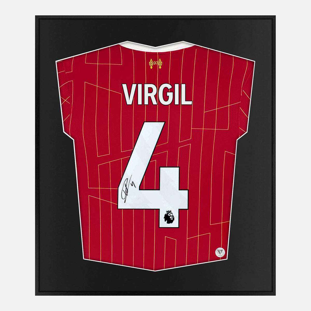 Framed Van Dijk Signed Shirt, Liverpool Home [Lite] — Lite framed Liverpool shirt signed by Virgil van Dijk | The Vault