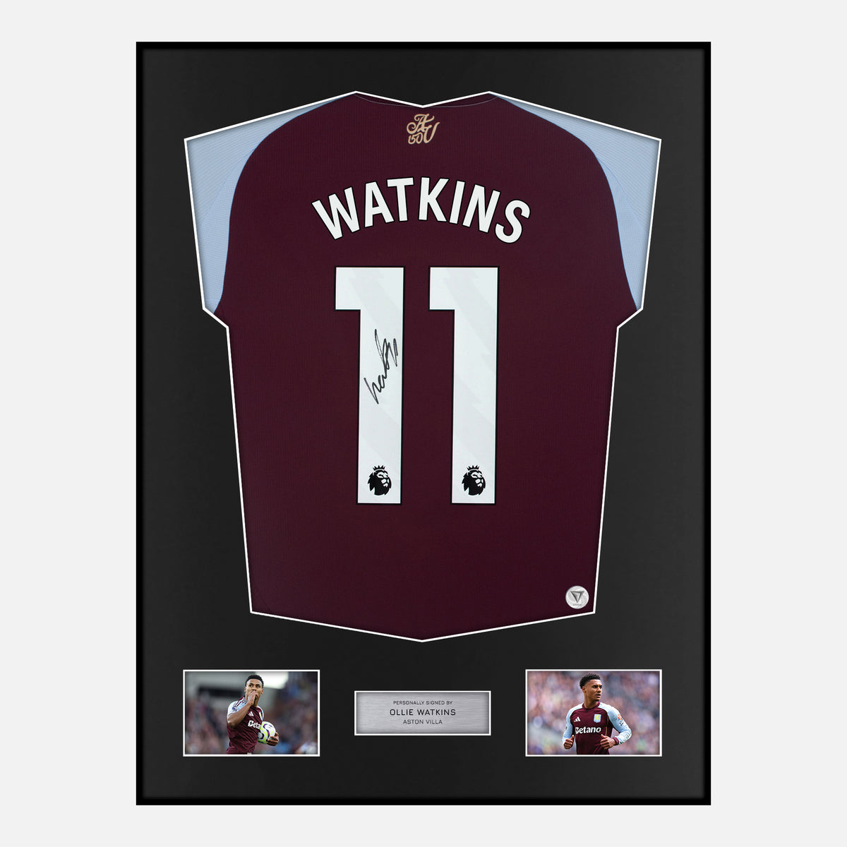 Framed Ollie Watkins Signed Aston Villa Shirt 2024-25 Home [Classic] — Classic framed Aston Villa shirt signed by Ollie Watkins | The Vault