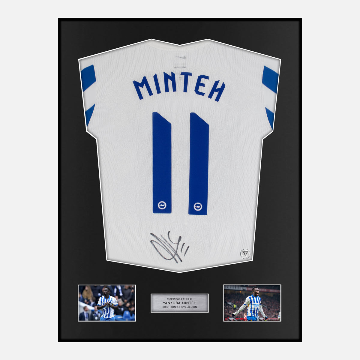 Framed Yankuba Minteh Signed Brighton Shirt Home [Classic] — Verified autograph with NFC and certificate | The Vault