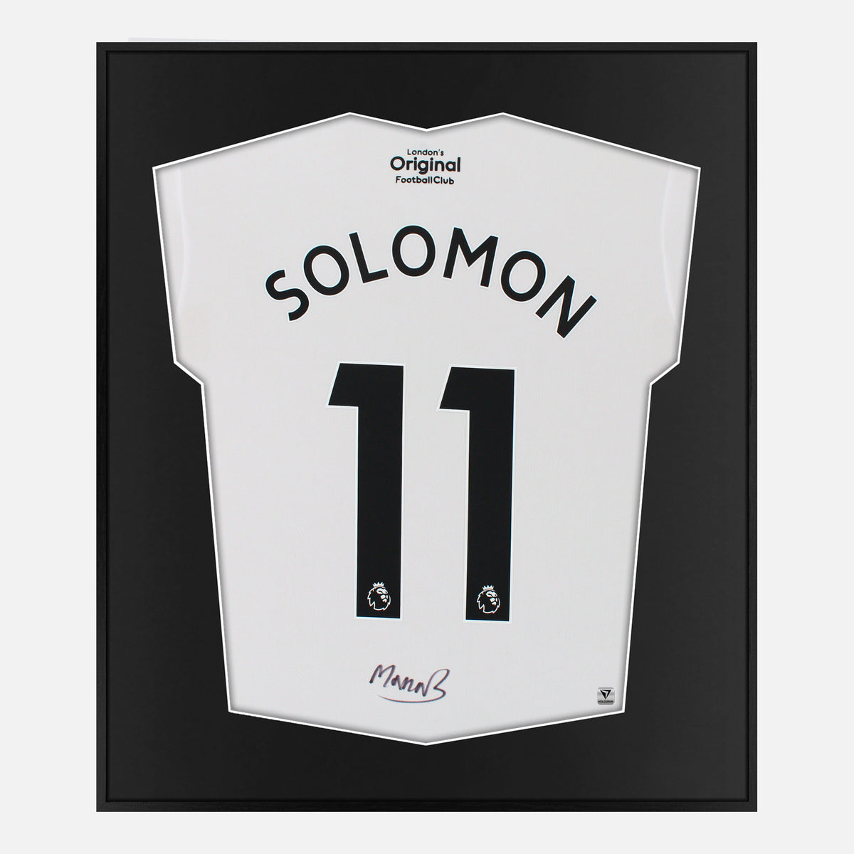 Framed Manor Solomon Signed Shirt, Fulham Home [Lite] — Authentic signature with NFC and COA | The Vault