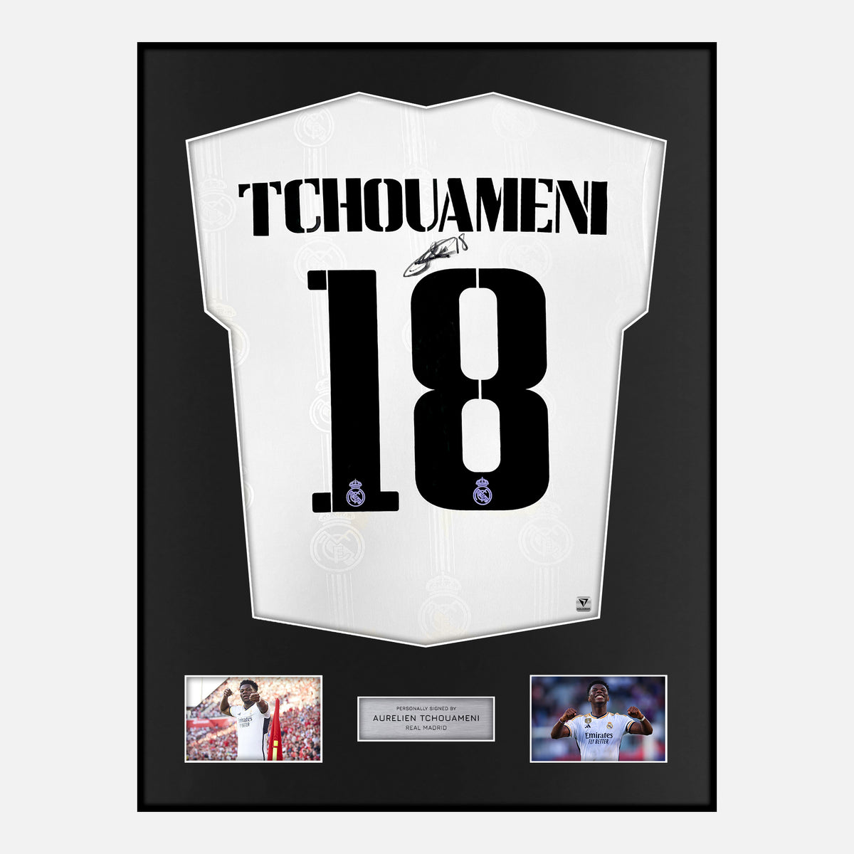 Framed Aurelien Tchouameni Signed Real Madrid Shirt 2022-23 Home [Classic] — Verified autograph with NFC and certificate | The Vault