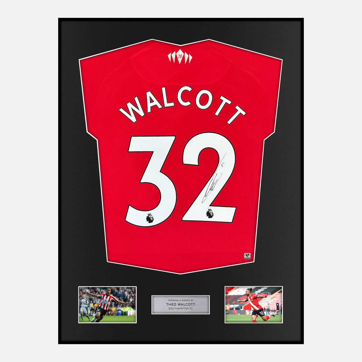Framed Theo Walcott Signed Southampton Shirt 2021-22 Home [Classic] — Verified autograph with NFC and certificate | The Vault