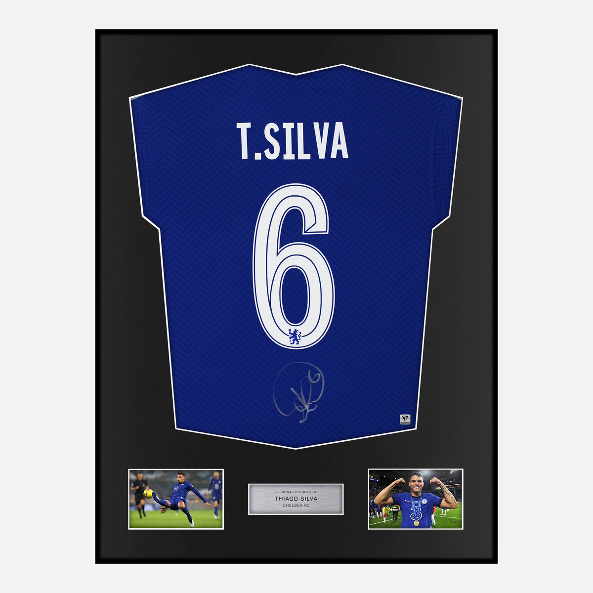 Framed Thiago Silva Signed Chelsea Shirt 2021 CL Winners [Classic] — Verified autograph with NFC and certificate | The Vault