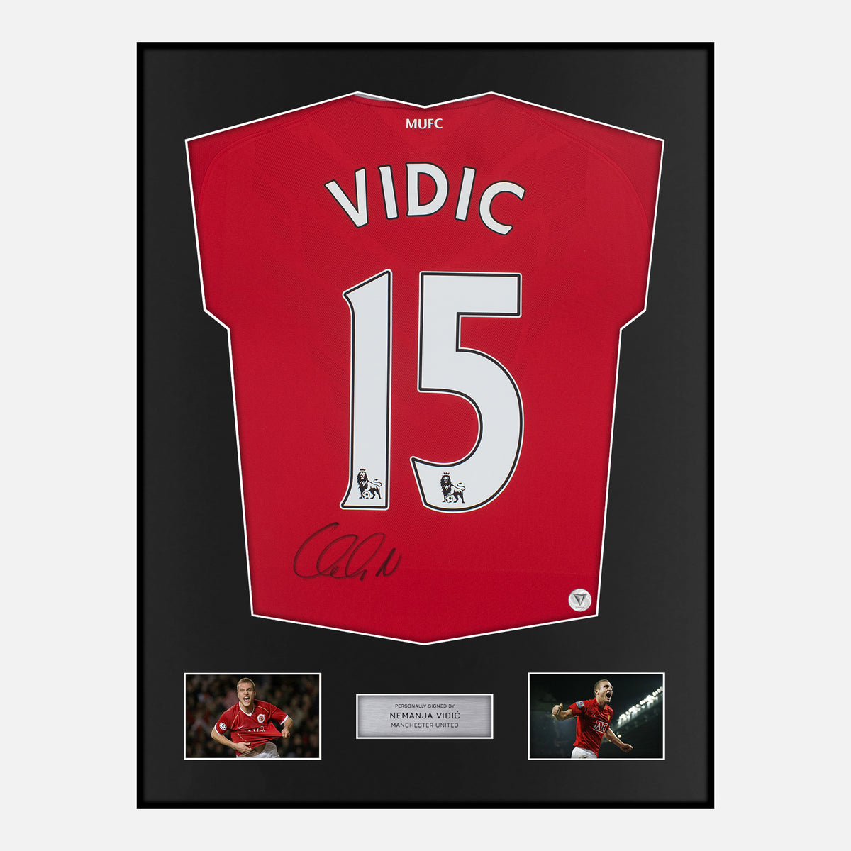Framed Nemanja Vidic Signed Manchester United Shirt 2010-11 Home [Classic] — Verified autograph with NFC and certificate | The Vault