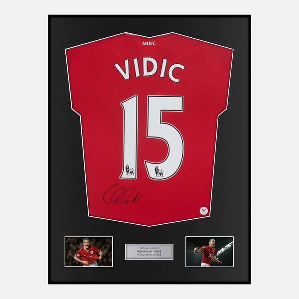 Framed Nemanja Vidic Signed Manchester United Shirt 2010-11 Home [Classic]