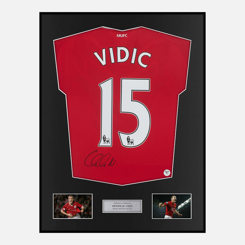 Framed Nemanja Vidic Signed Manchester United Shirt 2010-11 Home [Classic]