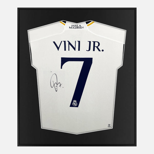 Framed Vinícius Junior Signed Shirt, Real Madrid Home [Mini]