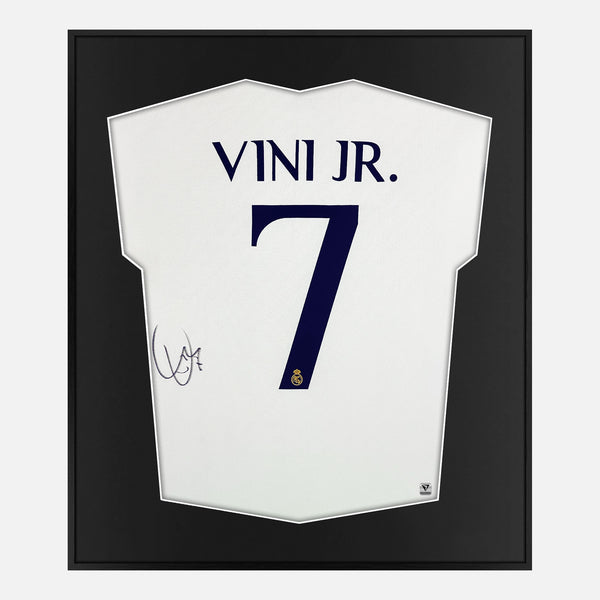 Framed Vinícius Junior Signed Real Madrid Shirt 2023-24 Home [Mini]
