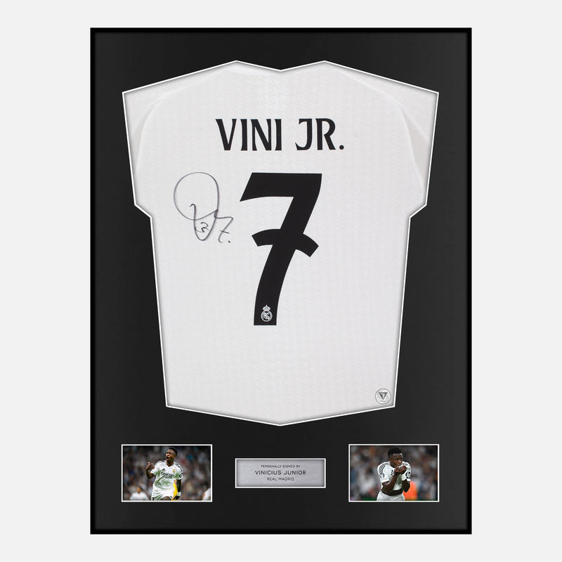 Framed Vinicius Junior Signed Real Madrid Shirt 2024-25 New [Modern]