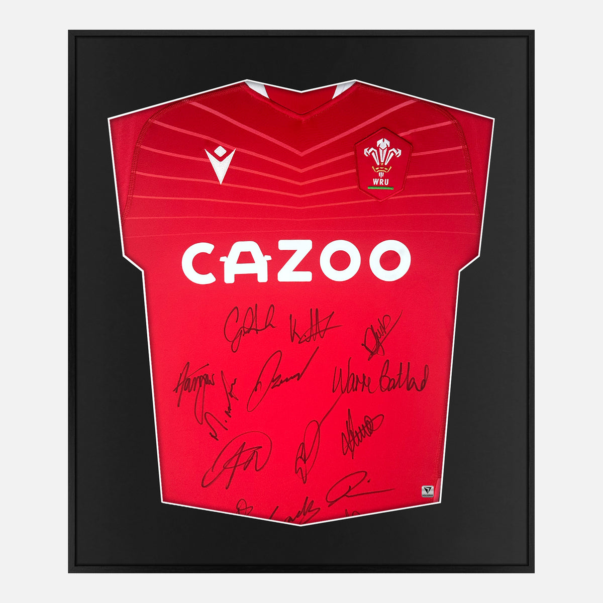 Framed Signed Wales Rugby Shirt, Red Home, Squad [Lite] — Authentic signature with NFC and COA | The Vault