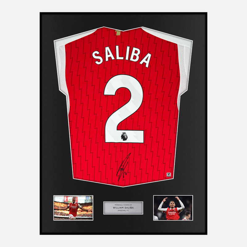 Framed William Saliba Signed Arsenal Shirt 2023-24 Home [Classic]