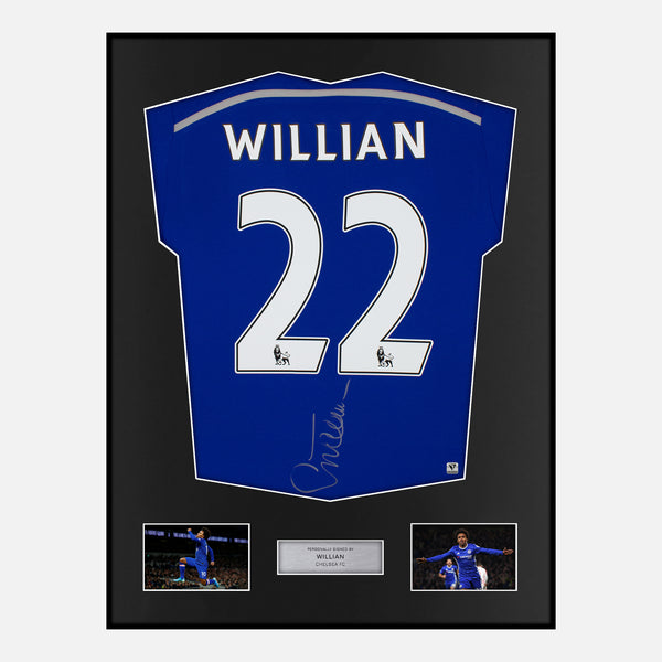 Framed Willian Signed Chelsea Shirt 2014-15 Home [Modern]