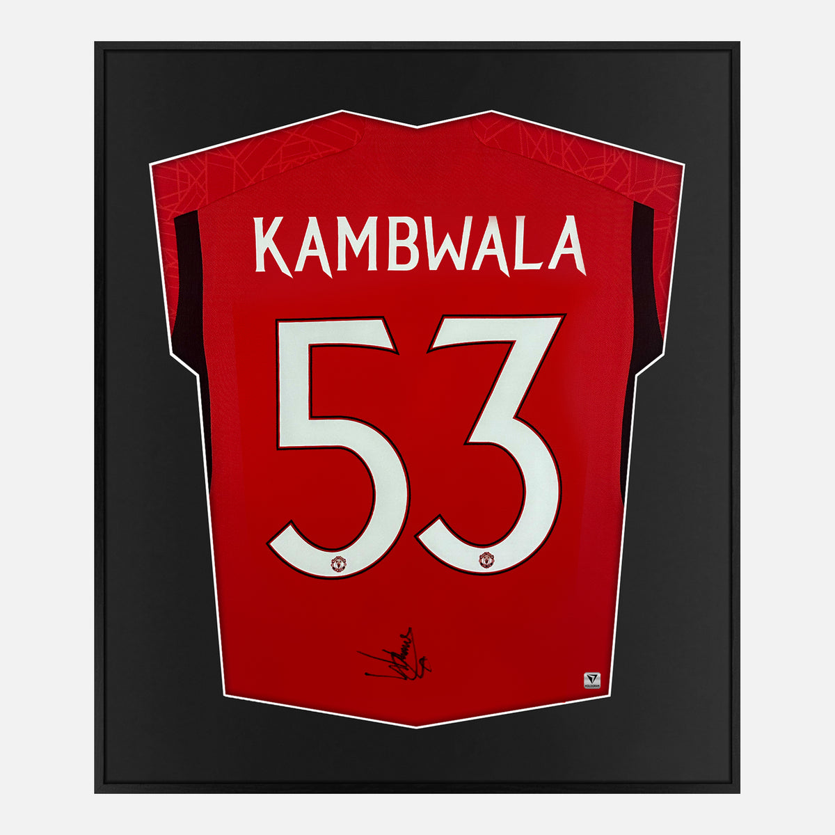 Framed Willy Kambwala Signed Shirt, Manchester United [Lite] — Authentic signature with NFC and COA | The Vault