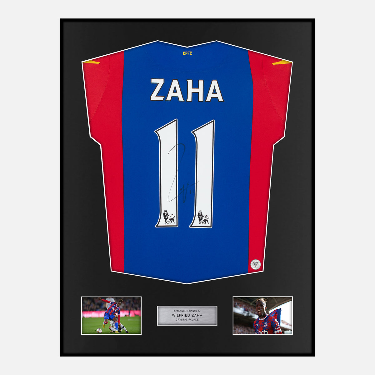 Framed Wilfried Zaha Signed Crystal Palace Shirt 2016-17 Home [Classic] — Verified autograph with NFC and certificate | The Vault