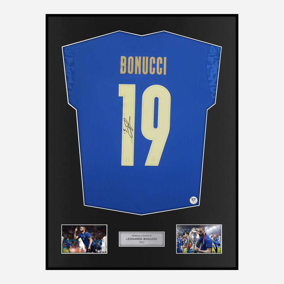Framed Leonardo Bonucci Signed Italy Shirt Euro Final [Classic] — Classic framed Italy shirt signed by Leonardo Bonucci | The Vault