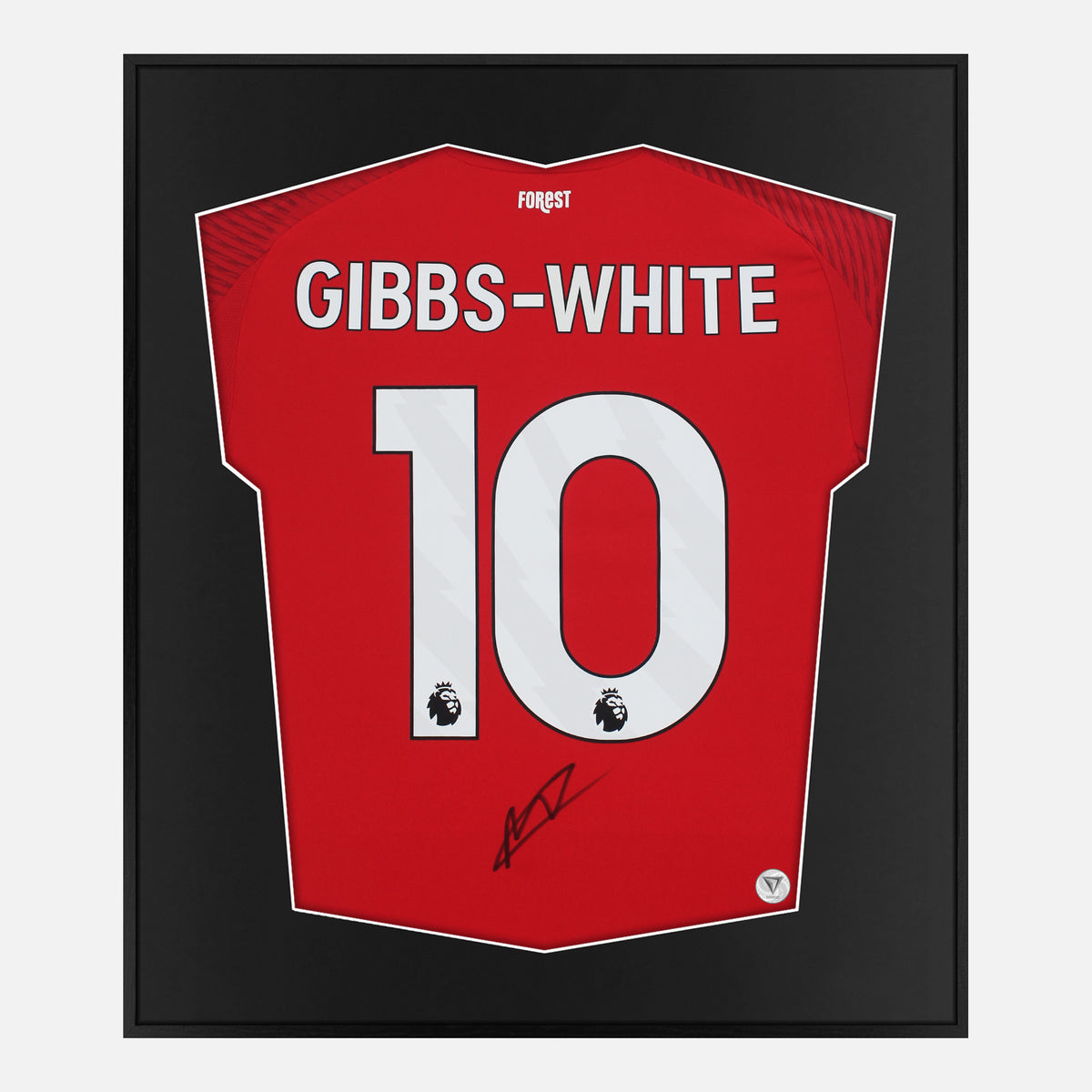 Framed Morgan Gibbs-White Signed Nottingham Forest Shirt [Lite] — Lite framed Nottingham Forest shirt signed by Morgan Gibbs-White | The Vault