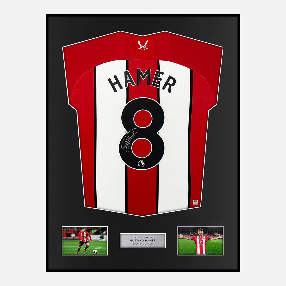 Framed Gustavo Hamer Signed Sheffield United Shirt 2023-24 Home [Classic] — Verified autograph with NFC and certificate | The Vault