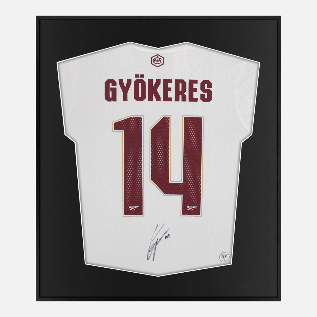 Framed Gyokeres Signed Shirt, Arsenal Third away White [Lite] — Lite framed Arsenal shirt signed by Viktor Gyökeres | The Vault