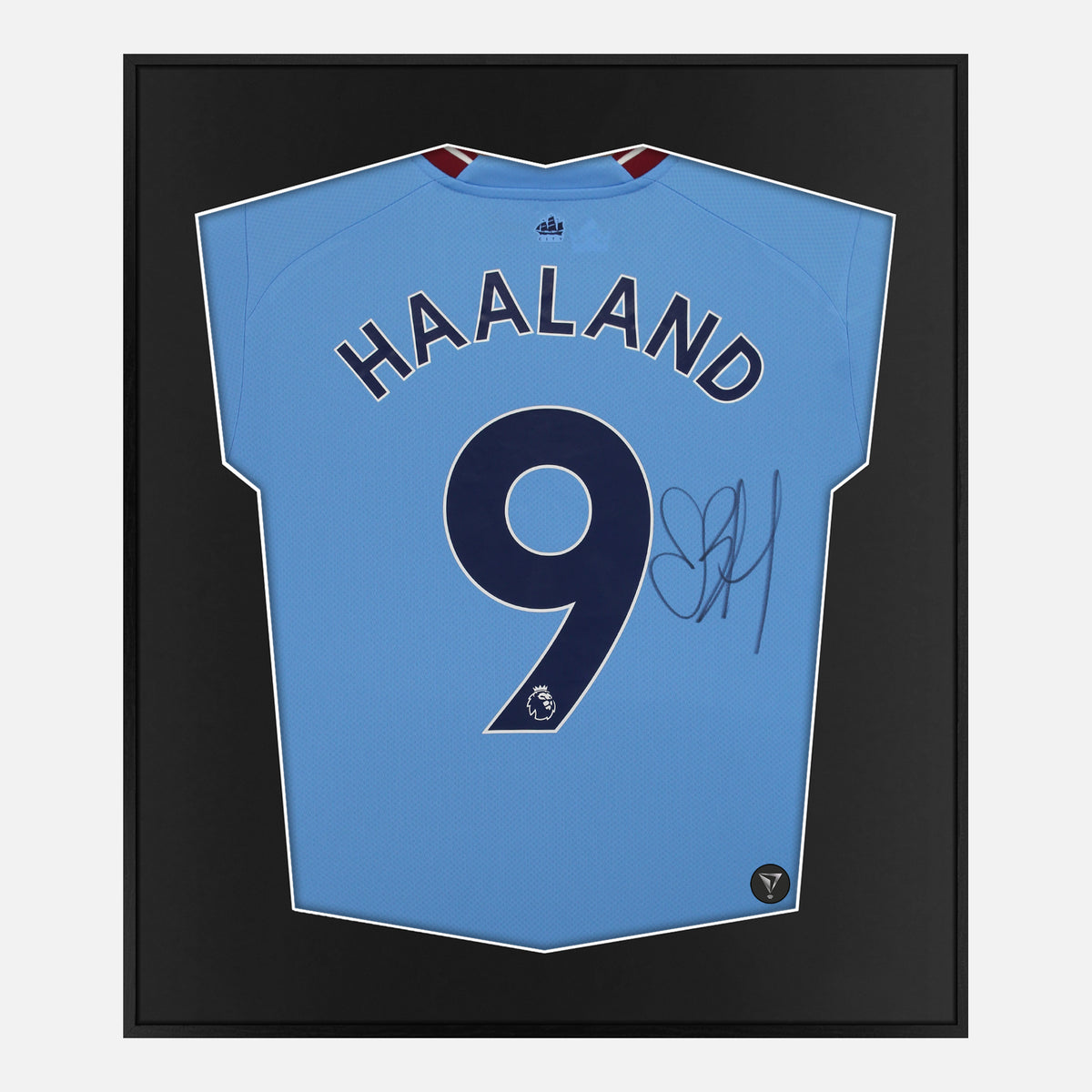 Framed Haaland Signed Manchester City Shirt 2022-23 Home [Lite] — Lite framed Manchester City shirt signed by Erling Haaland | The Vault