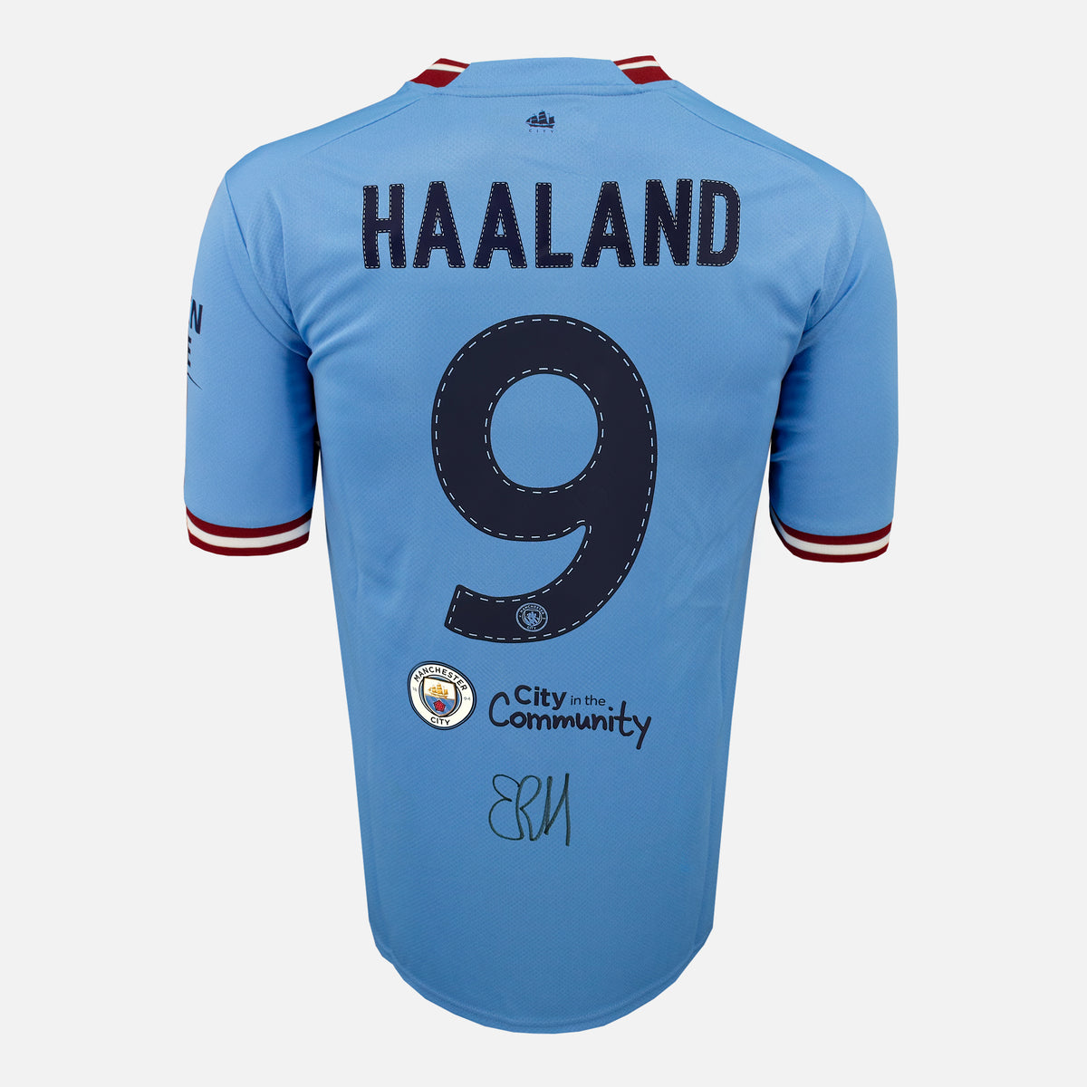 Erling Haaland Signed Manchester City Shirt 2023 Treble [9] — Manchester City signed shirt from the 2022 to 2023 season | The Vault