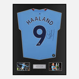 Framed Haaland Signed Manchester City Shirt 2022-23 Treble [Classic]