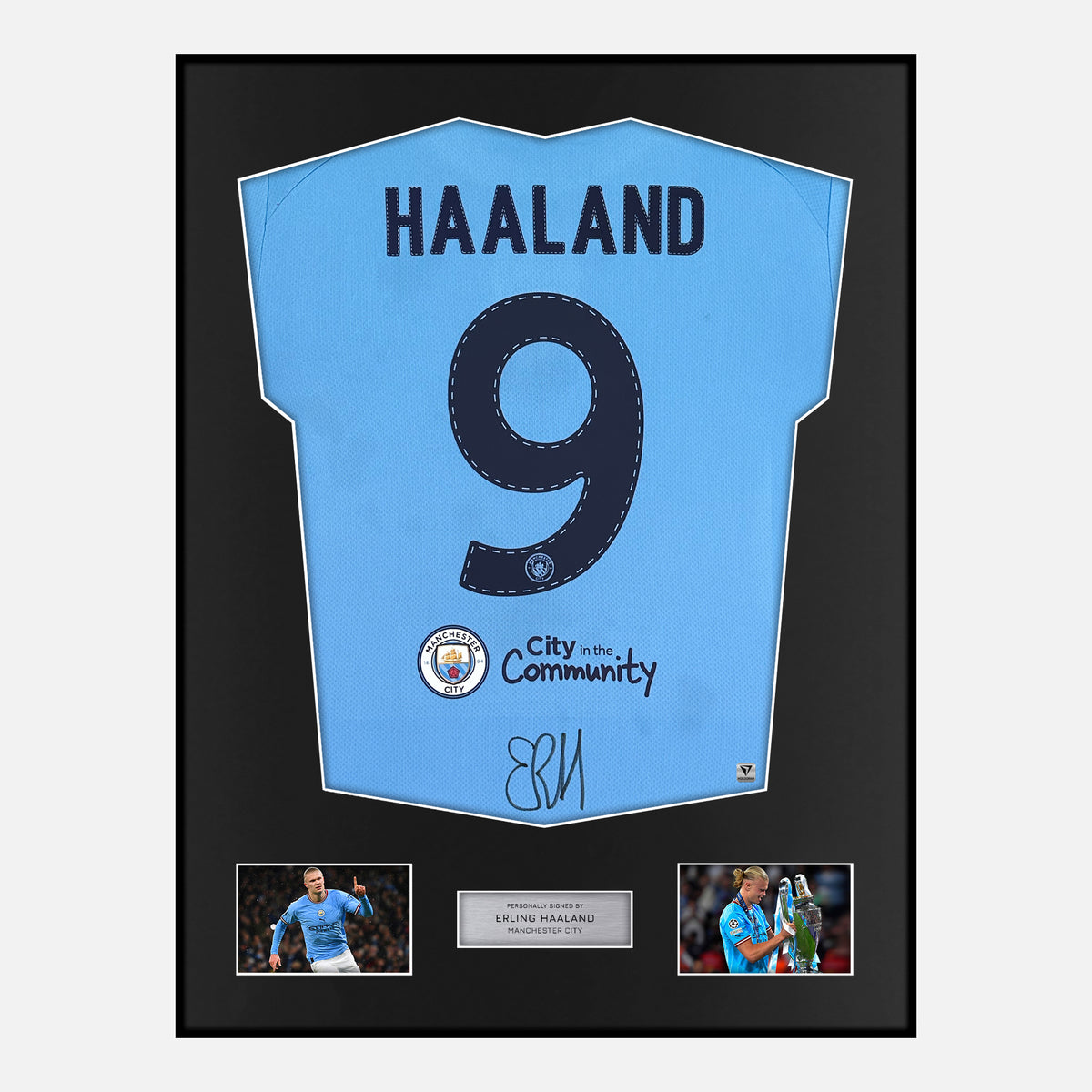Framed Erling Haaland Signed Manchester City Shirt 2023 Treble [Classic] — Verified autograph with NFC and certificate | The Vault