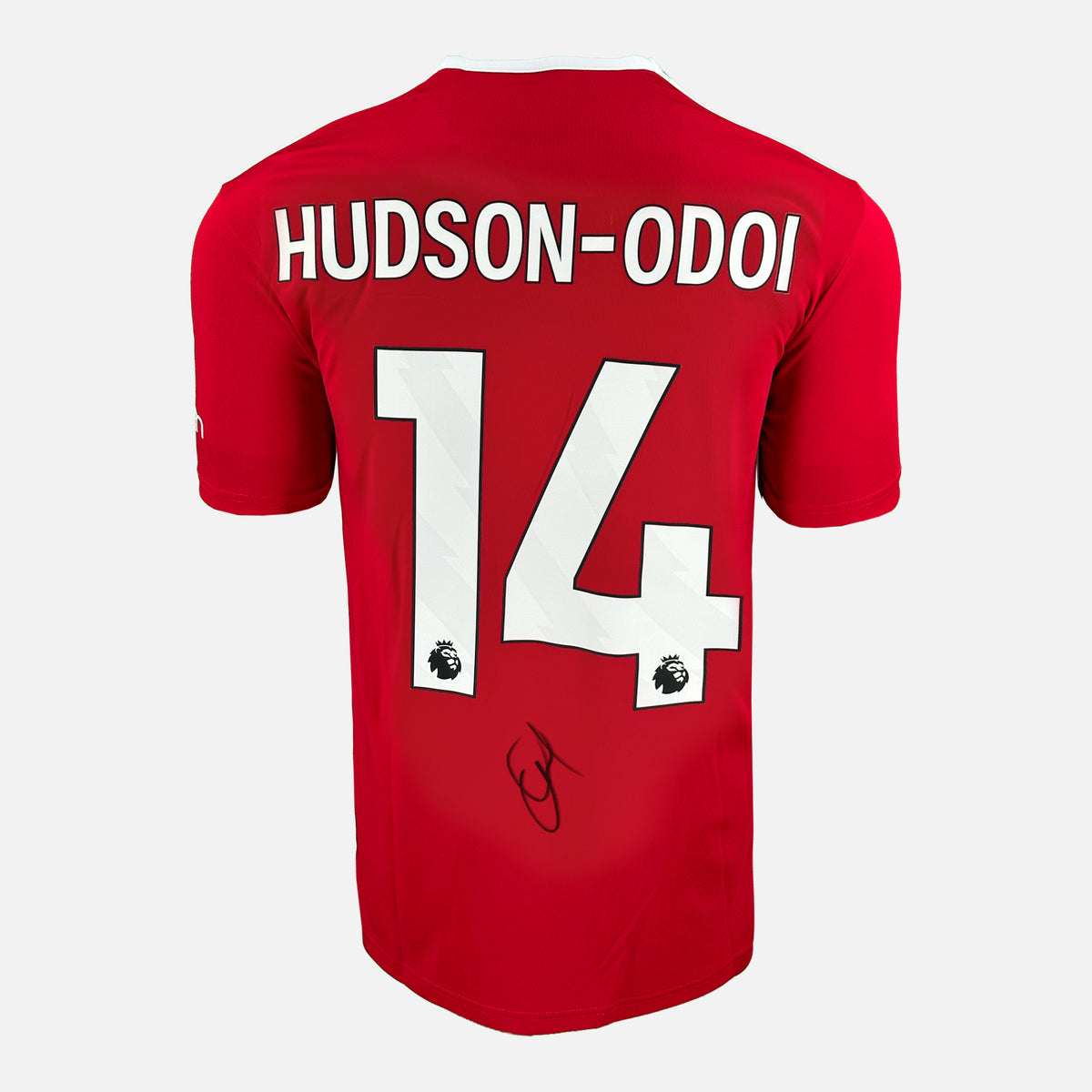 Callum Hudson-Odi Signed Nottingham Forest Shirt Red Home [14] — Nottingham Forest signed shirt from the 2023 to 2024 season | The Vault
