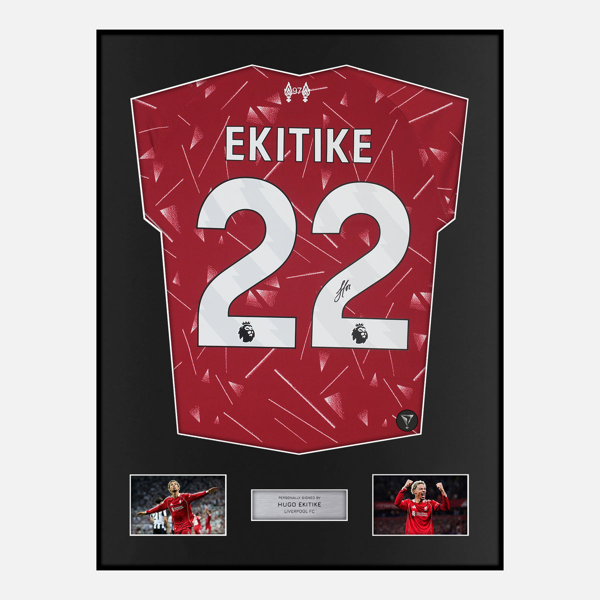 Framed Signed Hugo Ekitike Liverpool Shirt 2026-27 Home [Classic] — Classic framed Liverpool shirt signed by Hugo Ekitike | The Vault