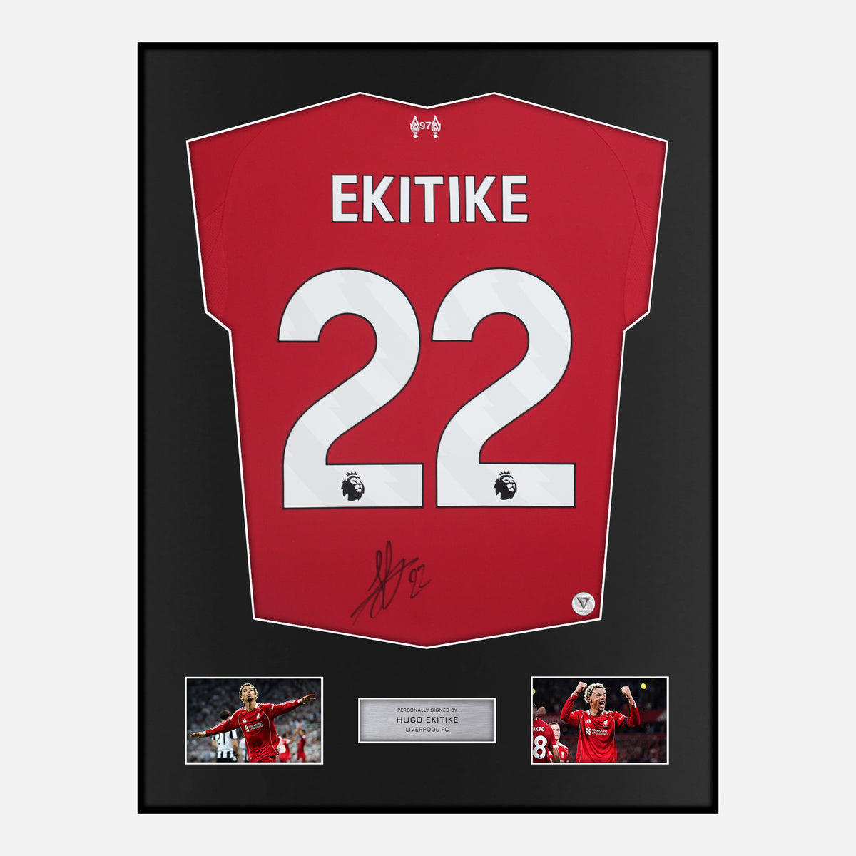 Framed Signed Hugo Ekitike Liverpool Shirt 2025-26 Home [Classic] — Classic framed Liverpool shirt signed by Hugo Ekitike | The Vault