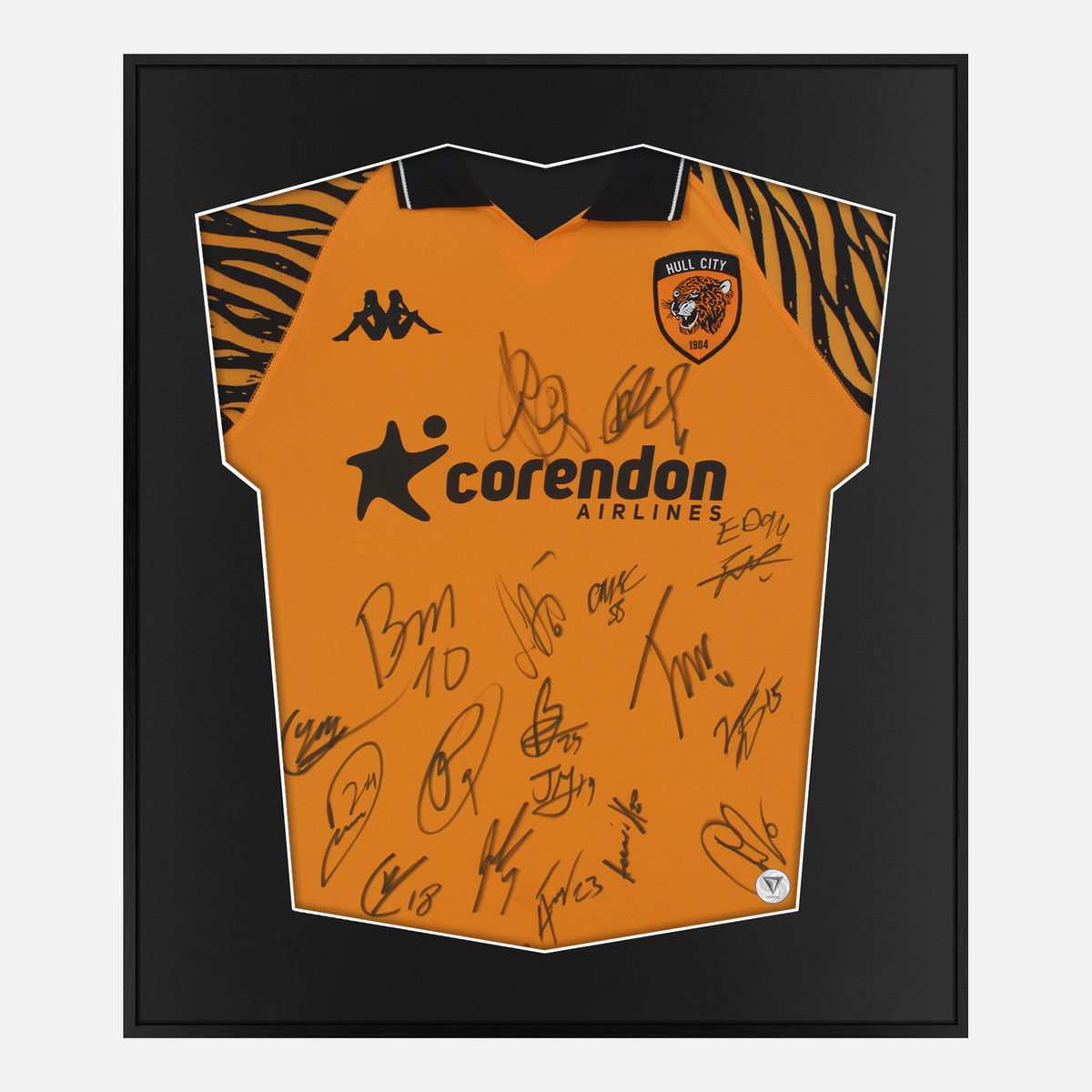 Framed Hull City Signed Shirt, Squad Autographs Official Kit [Lite] — Authentic signature with NFC and COA | The Vault