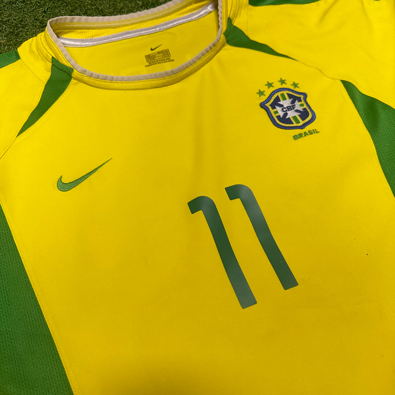 2002-04 Brazil Home Shirt Ronaldinho 11 Nike [Good] L