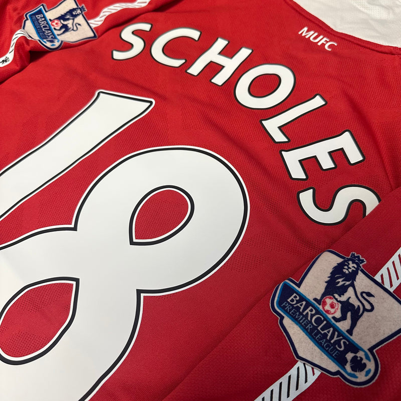 2010-11 Manchester United Home Shirt Scholes 18 PL Badges [Perfect] L