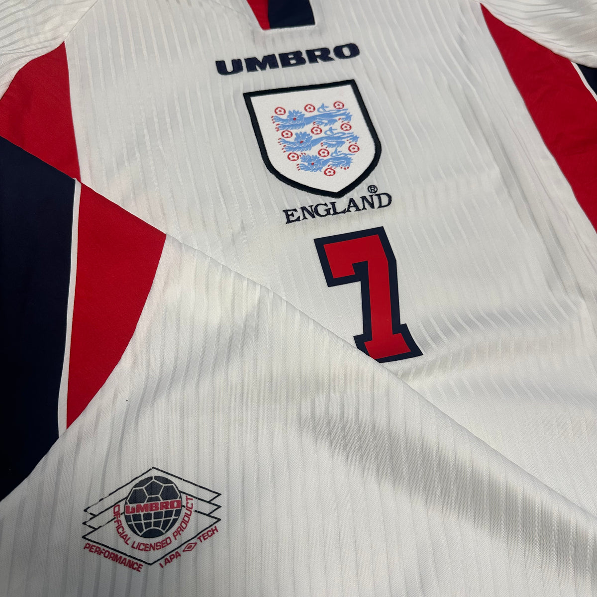 1997-99 England Home Shirt Beckham 7 [Perfect] — Looking after your England Home jersey | The Vault