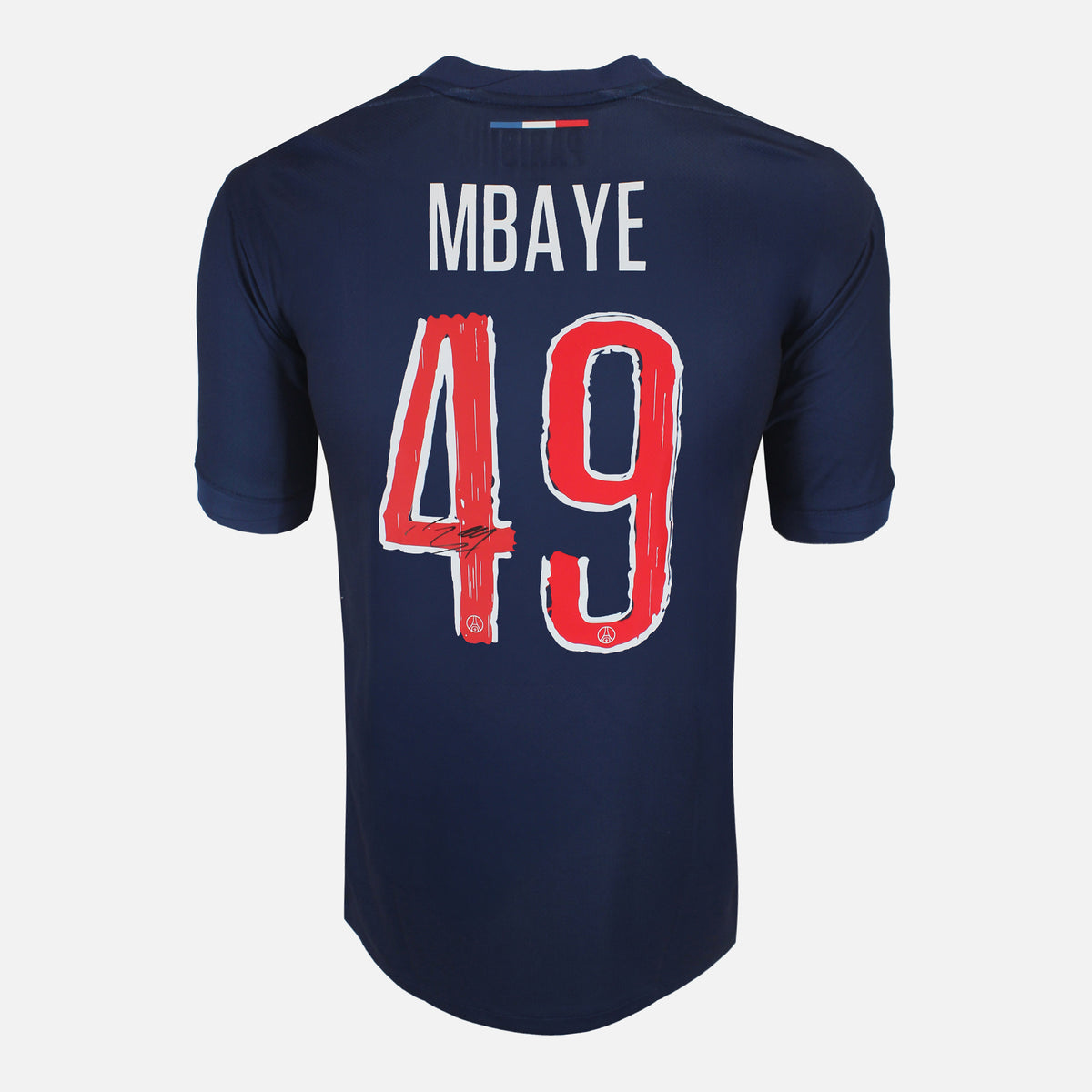 Ibrahim Mbaye Signed PSG Shirt 2024-25 Home [49] — Official PSG shirt signed by Ibrahim Mbaye | The Vault