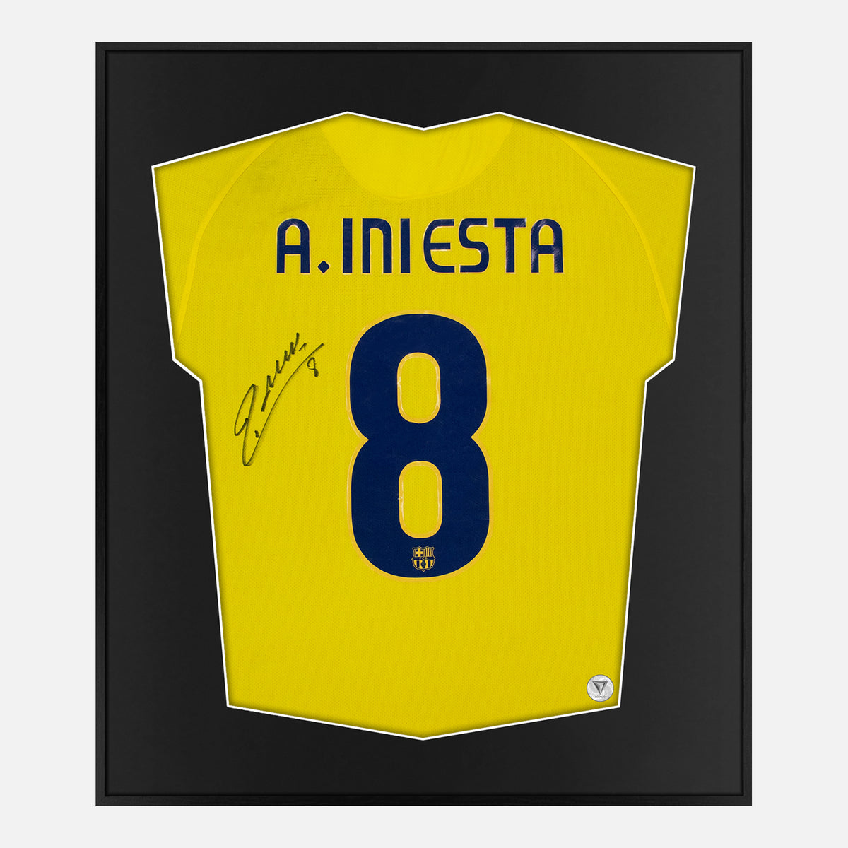 Framed Iniesta Signed Shirt, Barcelona Away Yellow 2009 [Lite] — Authentic signature with NFC and COA | The Vault