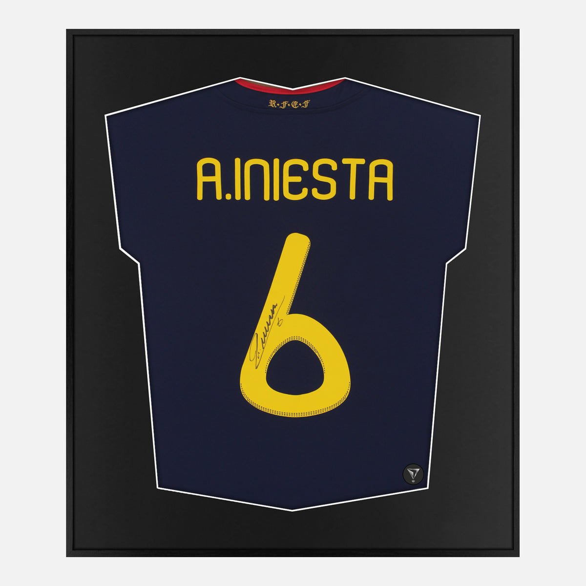 Framed Iniesta Signed Spain Shirt 2010 World Cup Final [Lite] — Lite framed Spain shirt signed by Andrés Iniesta | The Vault
