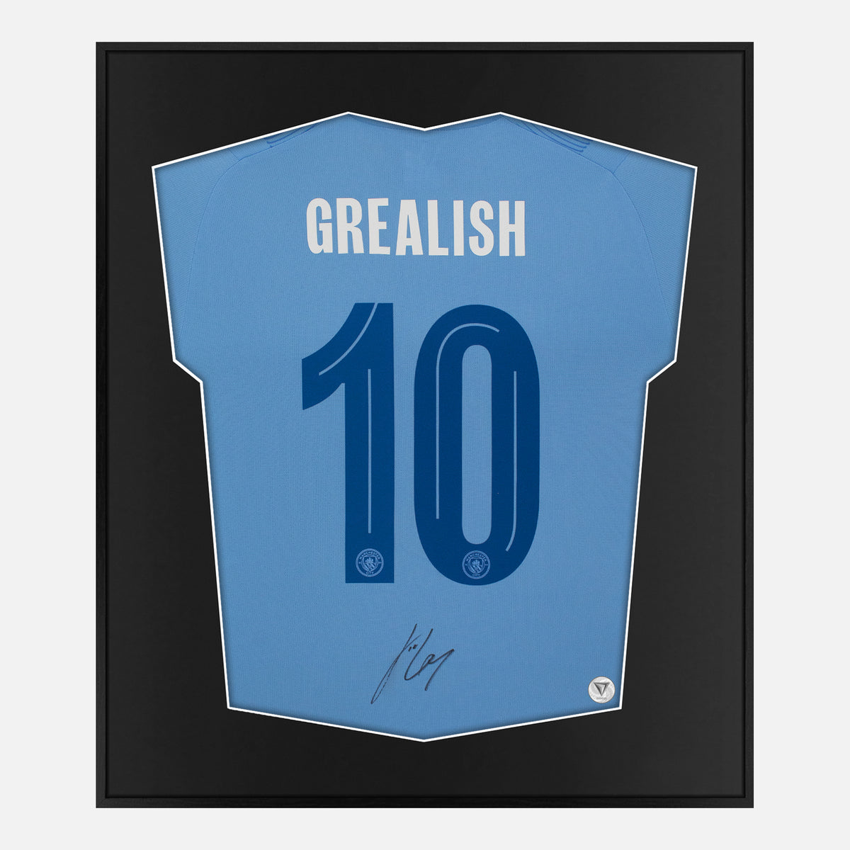Framed Grealish Signed Shirt, Man City Home Kit [Lite] — Authentic signature with NFC and COA | The Vault
