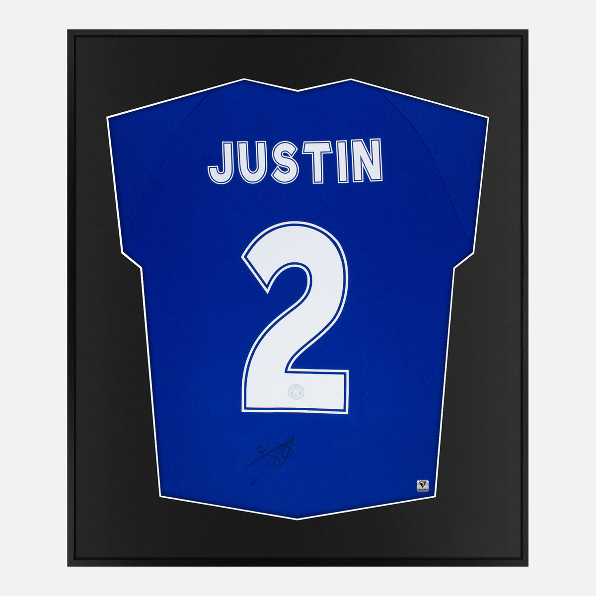 Framed James Justin Signed Shirt, Leicester City Home [Lite] — Authentic signature with NFC and COA | The Vault