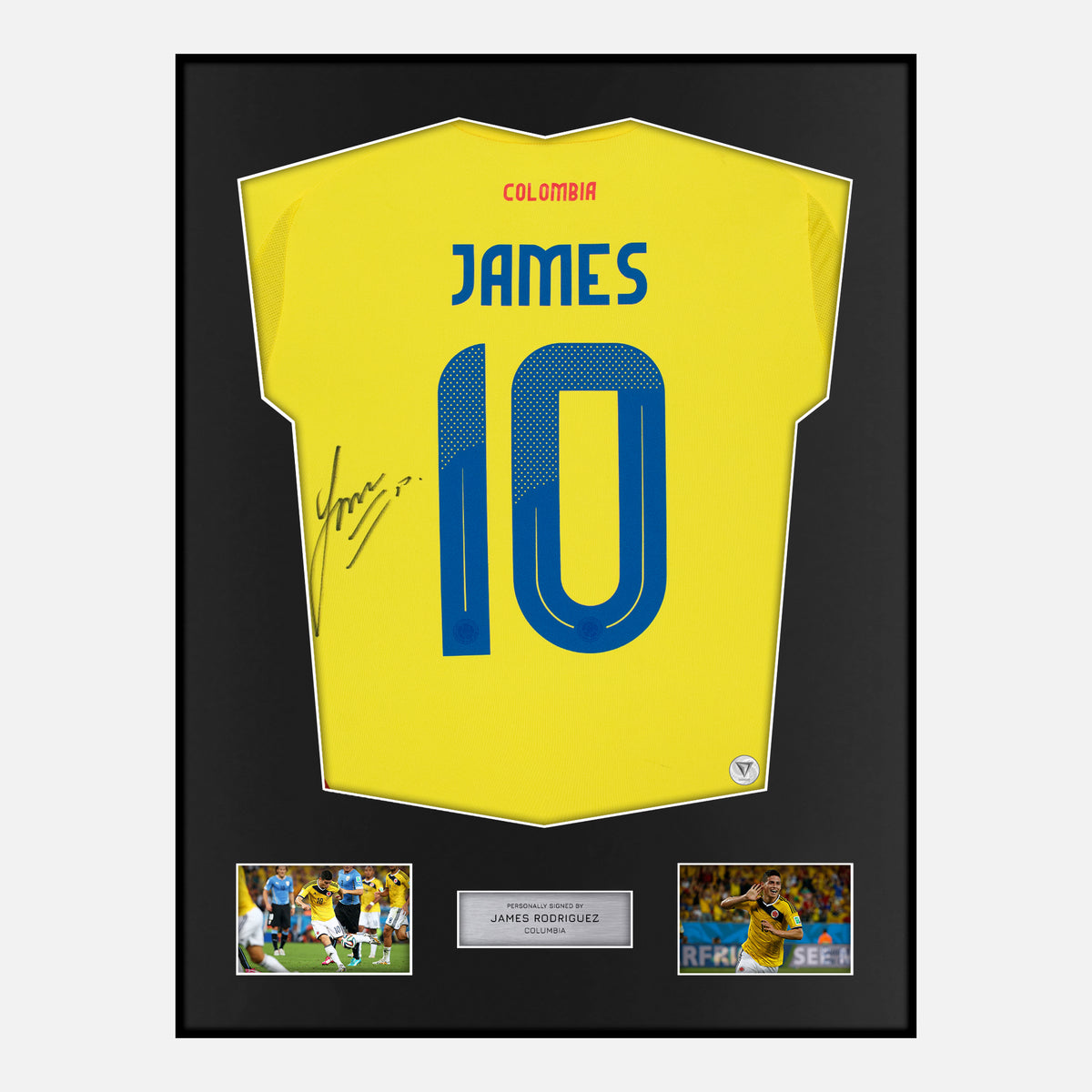 Framed James Rodriguez Signed Colombia Shirt 2024-25 Home [Classic] — Classic framed Sweden shirt signed by James Rodriguez | The Vault