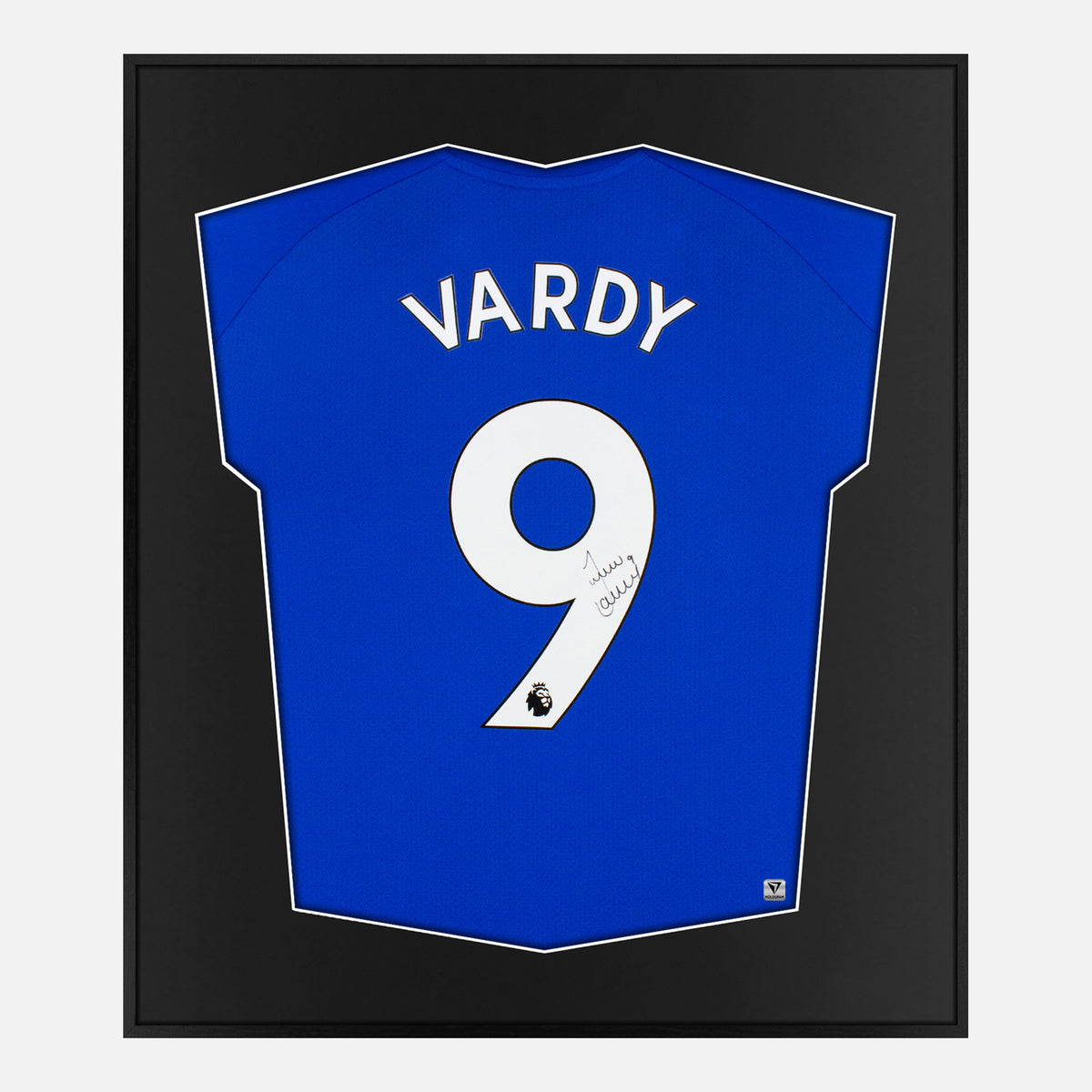 Framed Vardy Signed Leicester City Shirt, Blue [Lite] — Authentic signature with NFC and COA | The Vault