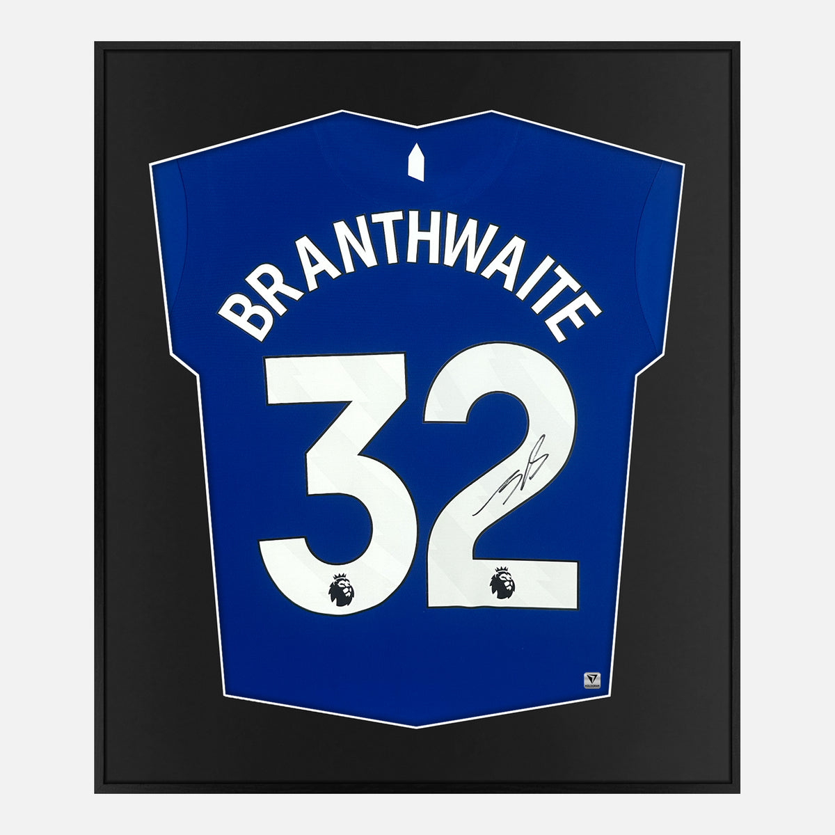 Framed Branthwaite Signed Shirt, Blue Everton Home [Lite] — Authentic signature with NFC and COA | The Vault