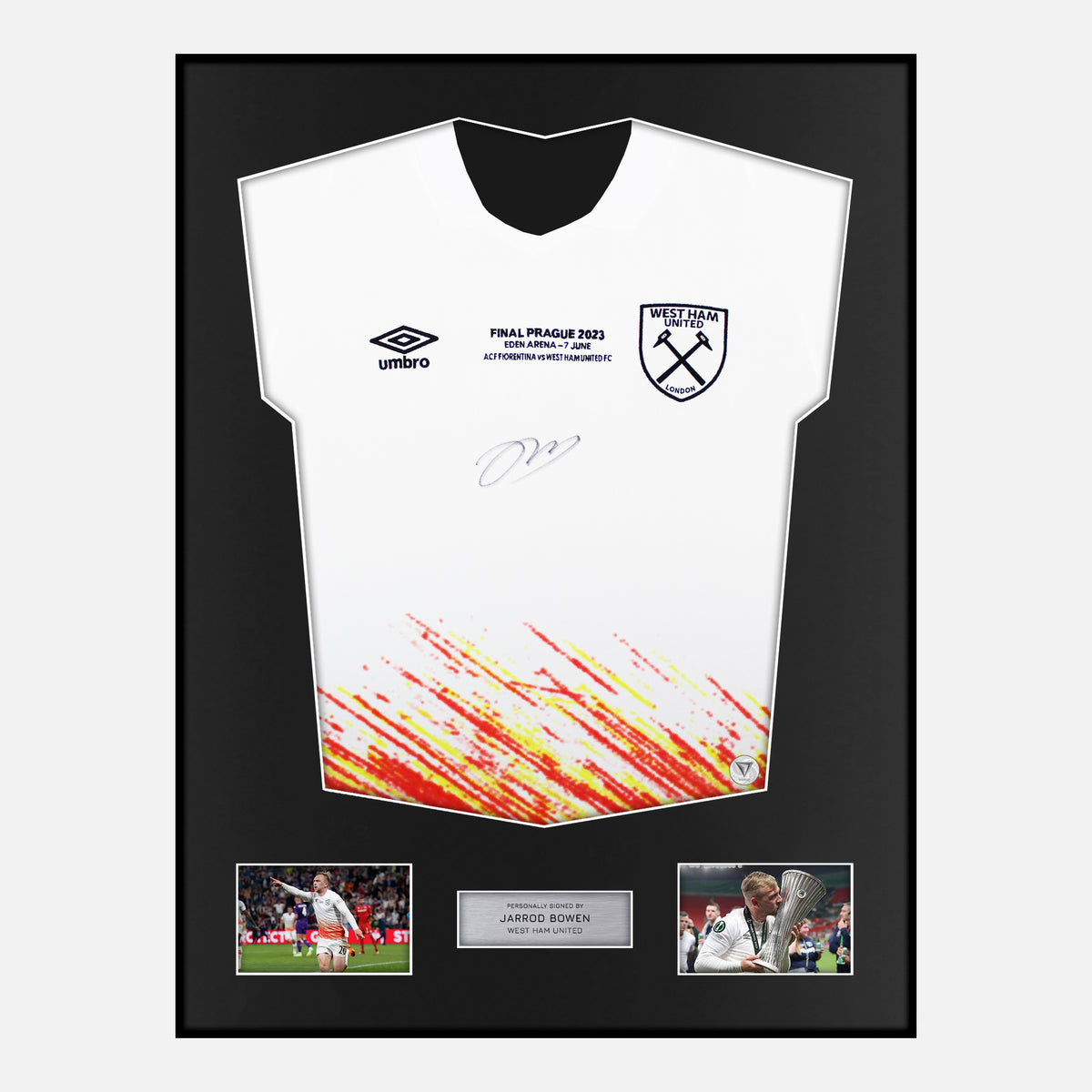 Framed Jarrod Bowen Signed West Ham Shirt 2023 Conference Final [Classic] — Verified autograph with NFC and certificate | The Vault
