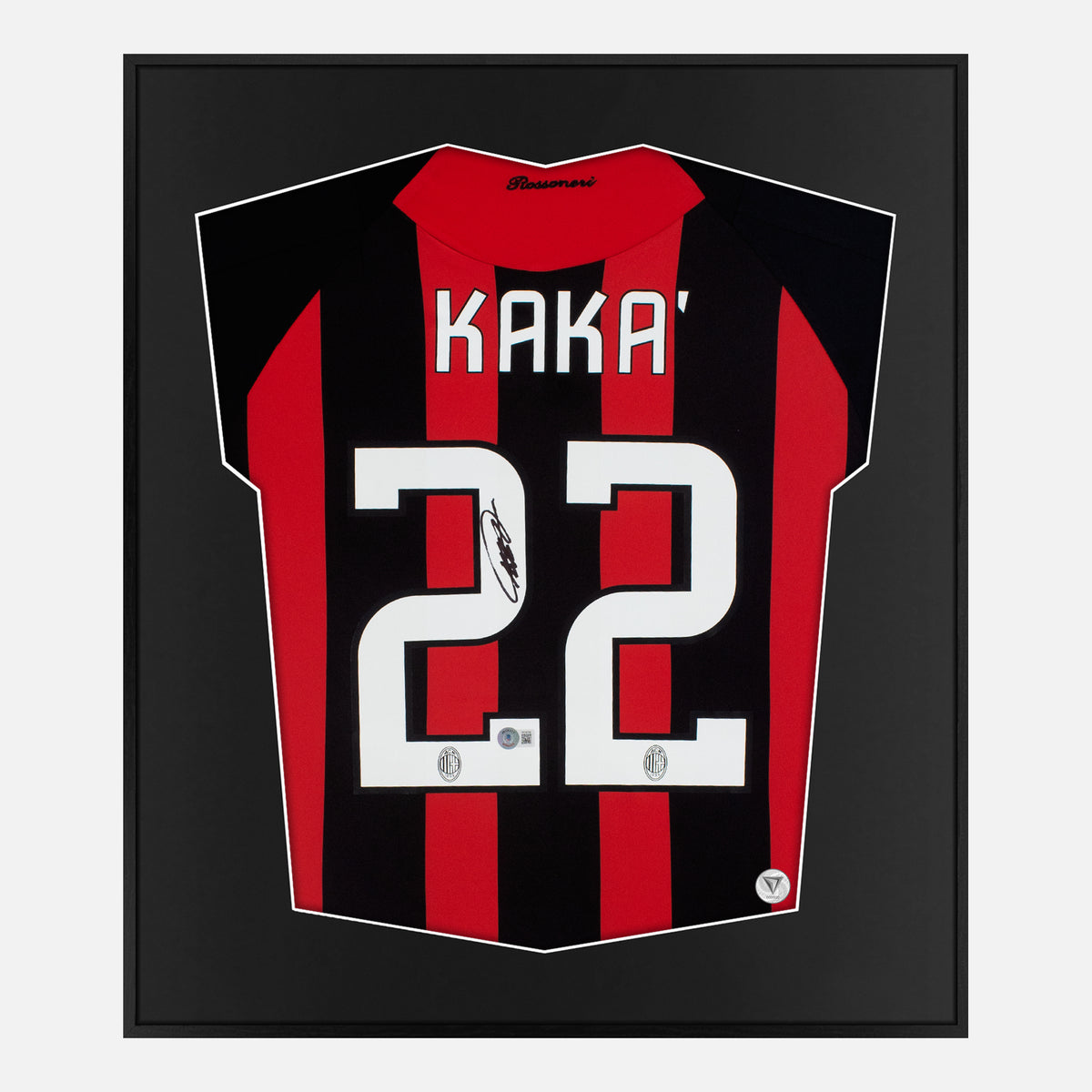 Framed Kaka Signed Shirt, AC Milan Red/Black Home 22 [Lite] — Authentic signature with NFC and COA | The Vault